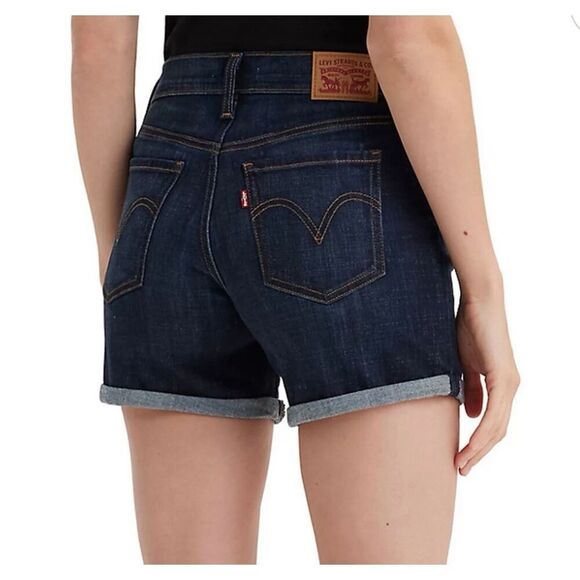 New Levi’s Mid Length Shorts Dark Blue Denim Jean Women’s Sz 31 Stretch Cuffed - Picture 6 of 7
